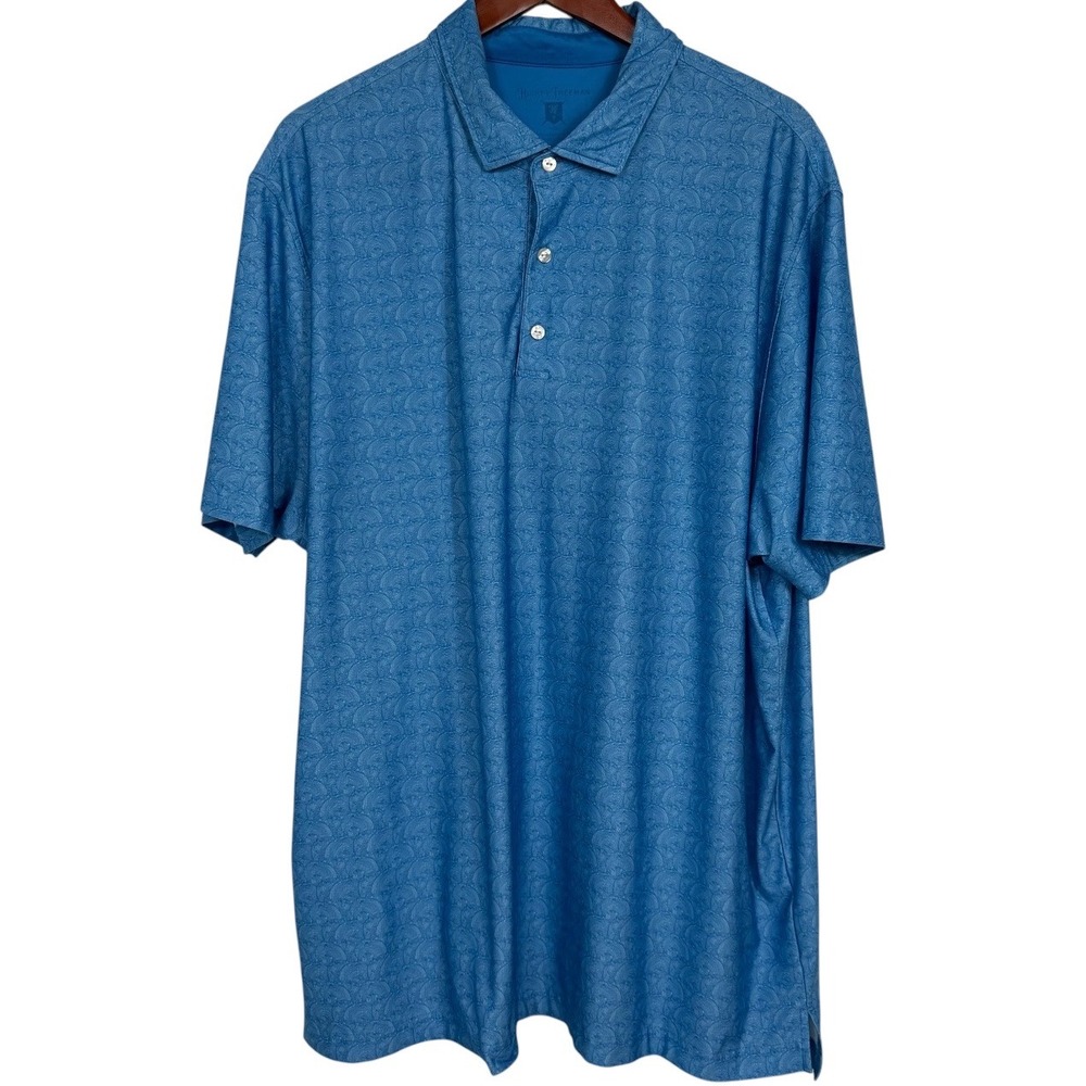 Hickey Freeman Golf Mens XXL Blue Geometric Wave Print Performance Polo Shirt
